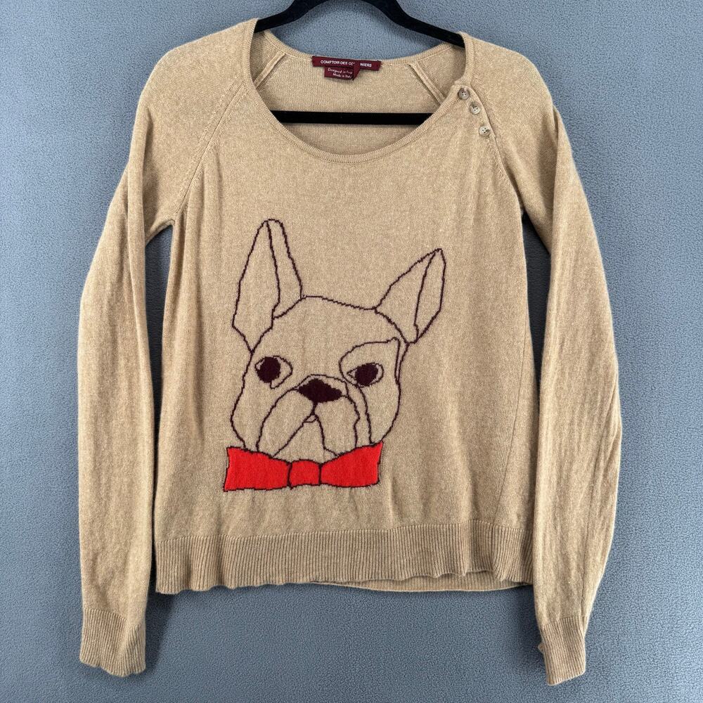 Comptoir Des Cotonniers‎ Wool Blend French Bulldog Sweater S Tan Whimsy Kitsch